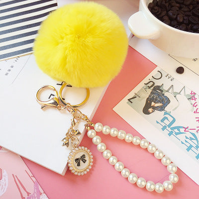 Wholesale Pearl Chain Plush 8cm Fur Ball Keychain